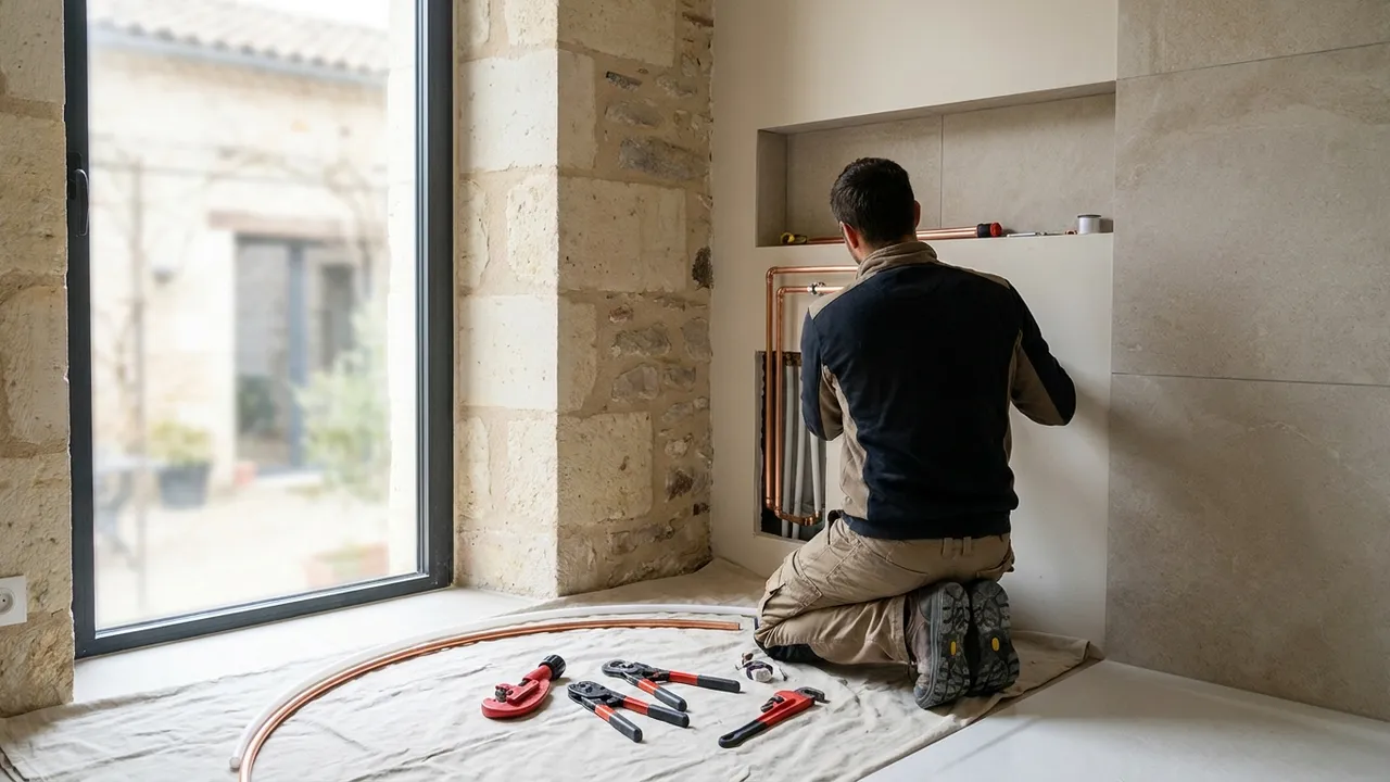 Rénovation de la plomberie d'une salle de bain dans un pavillon ancien de Saint-Cyr-l'École