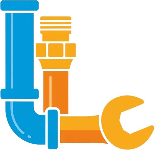 Logo Laub Plombier : canalisation bleue et clé plate orange, plombier à Saint-Cyr-l'École